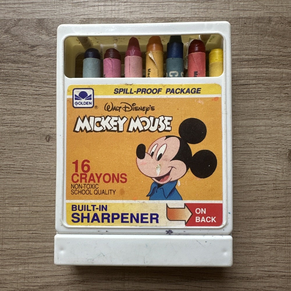 Mickey Mouse Spill-Proof Package of Crayons with Built-in Sharpener